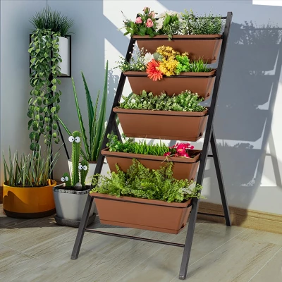 Costway 5-tier Vertical Garden Planter Box Elevated Raised Bed W/5 Container 2 Costway 5-tier Vertical Garden Planter Box Elevated Raised Bed W/5 Container - Image 2