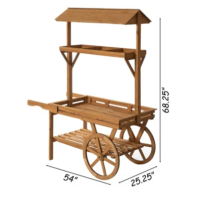 Vintiquewise Wooden 3 Tier Rolling Table Cart With 2 Wheels For Home Decor, Display Rack, Lemonade Stand, Food Stand, Or Tea Stall 3 Vintiquewise Wooden 3 Tier Rolling Table Cart With 2 Wheels For Home Decor, Display Rack, Lemonade Stand, Food Stand, Or Tea Stall - Image 3
