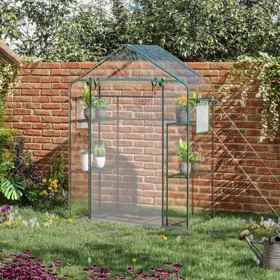Outsunny 56" X 29" X 77" Walk-in Greenhouse Kit, Portable Green House With 3 Tier Shleves, Roll-Up Door, PE Cover For Backyard Garden 1 Outsunny 56" X 29" X 77" Walk-in Greenhouse Kit, Portable Green House With 3 Tier Shleves, Roll-Up Door, PE Cover For Backyard Garden