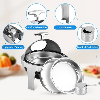 WhizMax 6.8 Quart Roll Top Chafing Dish Buffet Set With Visible Window, Round Stainless Steel Set 3 WhizMax 6.8 Quart Roll Top Chafing Dish Buffet Set With Visible Window, Round Stainless Steel Set - Image 3