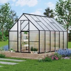 6x7ft Sturdy Aluminum Greenhouse With Polycarbonate Panels, Quick Assembly, Adjustable Roof Vent & Weather-Resistant Design For Outdoor Gardening -D'Eco Store GUEST 889b453f 9d76 425a 953f 180bc5ecf4ec