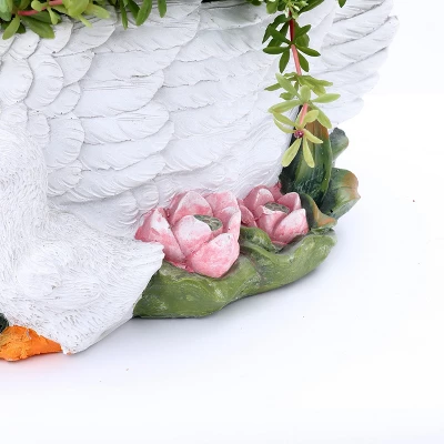 LuxenHome White Resin Swan Family Planter 12 LuxenHome White Resin Swan Family Planter - Image 12