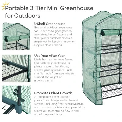 Sunnydaze Decor Sunnydaze Outdoor Portable Growing Rack 3-Tier Greenhouse With Roll-Up Door - 3 Shelves - Green 2 Sunnydaze Decor Sunnydaze Outdoor Portable Growing Rack 3-Tier Greenhouse With Roll-Up Door - 3 Shelves - Green - Image 2