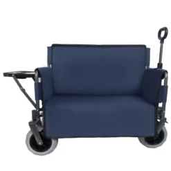 3-in-1 Folding Wagon With Bench Seat & Rear-Mounted Folding Tabletop – 500lbs Capacity, 9"x4" Beach Tires For Camping, Orange -D'Eco Store GUEST 8c40c0a1 e59f 4aaf a025 12d30f9cc8e8