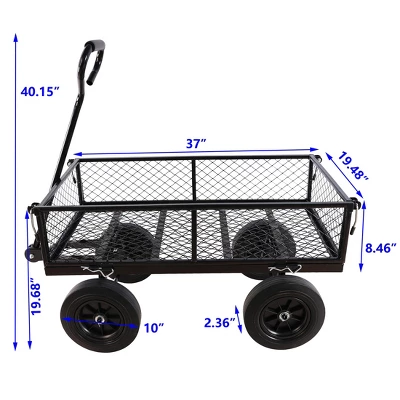 FURNIinspire Wheelbarrows And Lawn Carts Solid Wheels Tools Cart Wagon Cart, Metal Lawn Cart For Picnic, Shopping, Black, 37“*19"*45" 2 FURNIinspire Wheelbarrows And Lawn Carts Solid Wheels Tools Cart Wagon Cart, Metal Lawn Cart For Picnic, Shopping, Black, 37“*19"*45" - Image 2