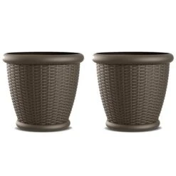 Suncast Willow 18-Inch Diameter Durable And Lightweight Decorative Wicker Patio Planter Pot With Drillable Drain Holes, Java (2 Pack) -D'Eco Store GUEST 8d03bd13 3b84 4b8c 8888 e43d914bae1a