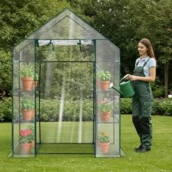 SEVOBAL Greenhouse Outdoor Durable PE Plant Green House For Frost Protection Shelf Clips Roll-up Zipper Door Walk-in For Planter, Clear, 98"*36"*9.5"
