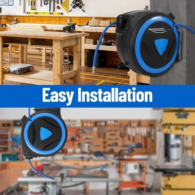 Wall Mount Air Hose Reel Retractable - Auto Rewind Compressor Hose Reel With 180° Swivel, 300 PSI Hybrid Hose, 1/4" Out, 3/8" In (PP) 4 Wall Mount Air Hose Reel Retractable - Auto Rewind Compressor Hose Reel With 180° Swivel, 300 PSI Hybrid Hose, 1/4" Out, 3/8" In (PP) - Image 4