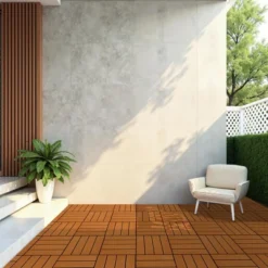 11 PCS 11.7" X 11.7" Square Plastic Wood Deck Tiles, Outdoor Terrace Flooring，Light Brown -D'Eco Store GUEST 8eb82f51 29f7 45a4 a318 aefdc3f7883d