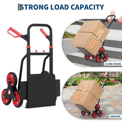 Stair Climbing Cart Heavy Duty Hand Truck With 6 Wheels Telescoping Handle And Elastic Ropes 330 Lbs Capacity Foldable Dolly, Red 2 Stair Climbing Cart Heavy Duty Hand Truck With 6 Wheels Telescoping Handle And Elastic Ropes 330 Lbs Capacity Foldable Dolly, Red - Image 2