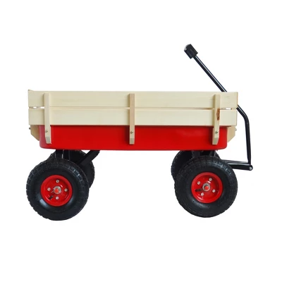 Outdoor Sport Wagon Tools Cart Wooden Side Panels Air Tires Wagon (red) 5 Outdoor Sport Wagon Tools Cart Wooden Side Panels Air Tires Wagon (red) - Image 5