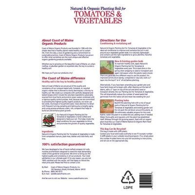 Coast Of Maine OMRI Listed Tomato And Vegetable Plant Potting Soil Compost Blend For Container Gardens And Flower Pots, 20 Quart Bag 4 Coast Of Maine OMRI Listed Tomato And Vegetable Plant Potting Soil Compost Blend For Container Gardens And Flower Pots, 20 Quart Bag - Image 4