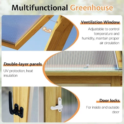 AMERLIFE Wooden Greenhouse, Pre-Assembled Solid Cedar Frame, Walk-in Design 5 AMERLIFE Wooden Greenhouse, Pre-Assembled Solid Cedar Frame, Walk-in Design - Image 5