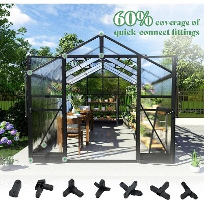 AMERLIFE Polycarbonate Greenhouse, Quick-Connect Frame, 4 Vents, Swing Lock Door 1 AMERLIFE Polycarbonate Greenhouse, Quick-Connect Frame, 4 Vents, Swing Lock Door