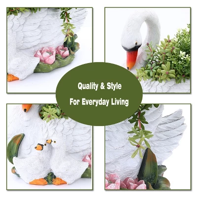 LuxenHome White Resin Swan Family Planter 3 LuxenHome White Resin Swan Family Planter - Image 3