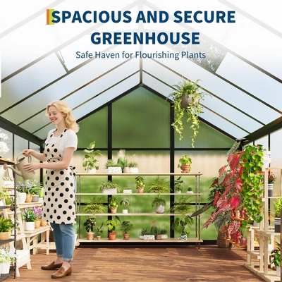 Homfan Greenhouse For Outdoors,Polycarbonate Greenhouse With Roof Vent, Aluminum Walk-in Greenhouse For Outside Garden Backyard, Patio, Lawn 1 Homfan Greenhouse For Outdoors,Polycarbonate Greenhouse With Roof Vent, Aluminum Walk-in Greenhouse For Outside Garden Backyard, Patio, Lawn