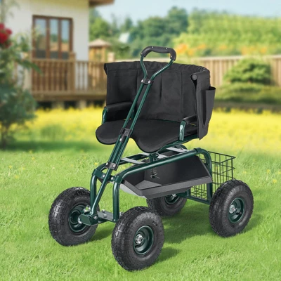VEVOR Garden Seat With Wheels, Rolling Garden Stool With Height Adjustable & 360° Swivel Seat, 400lbs Weight Capacity, Gardening Cart Bench, Green 1 VEVOR Garden Seat With Wheels, Rolling Garden Stool With Height Adjustable & 360° Swivel Seat, 400lbs Weight Capacity, Gardening Cart Bench, Green