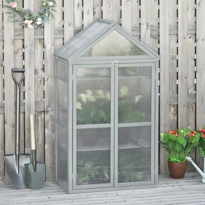 Outsunny 32" X 19" X 54" Garden Wood Cold Frame Greenhouse Flower Planter With Adjustable Shelves, Double Doors 1 Outsunny 32" X 19" X 54" Garden Wood Cold Frame Greenhouse Flower Planter With Adjustable Shelves, Double Doors