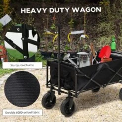 Outsunny Collapsible Wagon, Graden Carts With Wheels, Adjustable Handle, Folding Table And Cup Holders, Black 8 Outsunny Collapsible Wagon, Graden Carts With Wheels, Adjustable Handle, Folding Table And Cup Holders, Black -D'Eco Store GUEST 97c5641f 94c8 4386 a8f4 f75907f78a8a