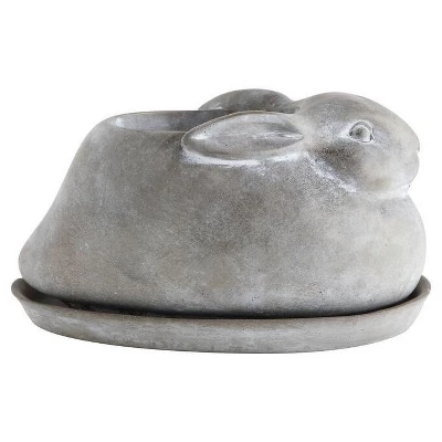 Storied Home Cement Rabbit Planter & Saucer: Farmhouse Style, No Assembly, Indoor/Outdoor Use 3 Storied Home Cement Rabbit Planter & Saucer: Farmhouse Style, No Assembly, Indoor/Outdoor Use - Image 3