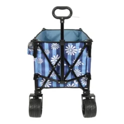 HTUTWOO Collapsible Folding Outdoor Utility Cart Wagon With Bonus Picnic Mat - All-Terrain Beach Wheels, Drink Holders Holds Up To 480 Pounds