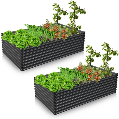 Costway 2 PCS Galvanized Raised Garden Bed Outdoor Planter Box Firewood Rack Log Holder 9 Costway 2 PCS Galvanized Raised Garden Bed Outdoor Planter Box Firewood Rack Log Holder - Image 9