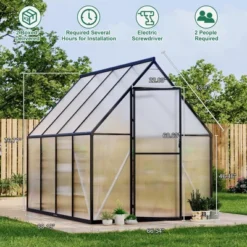 Aluminum-Framed Polycarbonate Greenhouse, Heavy Duty, With Quick Setup Structure And Roof Vent, Large Enhanced Aluminum GreenhouseKit For Outdoors