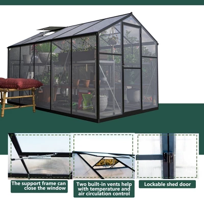 Greenhouse For Outdoors, Walk In Greenhouse With Lockable Door, Ventilation Window And Aluminum Frame For Backyard Balcony Garden Sunroom 6 Greenhouse For Outdoors, Walk In Greenhouse With Lockable Door, Ventilation Window And Aluminum Frame For Backyard Balcony Garden Sunroom - Image 6