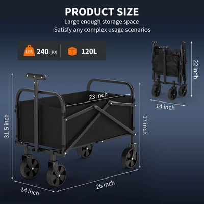 Acekool Foldable Utility Wagon Cart, 240lb Capacity, All-Terrain Wheels, Adjustable Handle, Collapsible Outdoor Cart For Shopping & Camping 6 Acekool Foldable Utility Wagon Cart, 240lb Capacity, All-Terrain Wheels, Adjustable Handle, Collapsible Outdoor Cart For Shopping & Camping - Image 6