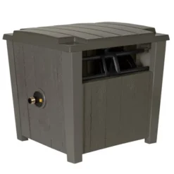 Suncast Farmington Smart Tube Weatherproof Outdoor Hideaway Standard Garden Hose Storage Pot Container With Brass Connections, Stoney (4 Pack)