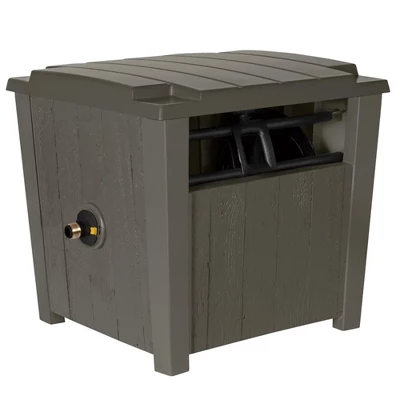 Suncast Farmington Smart Tube Weatherproof Outdoor Hideaway Standard Garden Hose Storage Pot Container With Brass Connections, Stoney (4 Pack) 1 Suncast Farmington Smart Tube Weatherproof Outdoor Hideaway Standard Garden Hose Storage Pot Container With Brass Connections, Stoney (4 Pack)