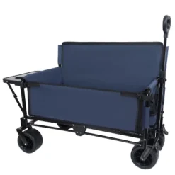 3-in-1 Convertible Folding Wagon Cart With Bench Seat & Rear-Mounted Folding Tabletop - 500lbs Heavy-Duty Utility Wagondark Blue