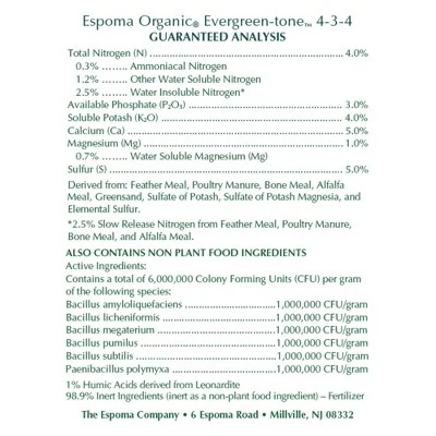Espoma Organic Evergreen-tone 3-4-3 Tree & Shrub Food 2 Espoma Organic Evergreen-tone 3-4-3 Tree & Shrub Food - Image 2
