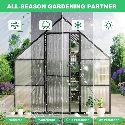 GustoWave 8x12 Ft Outdoor Greenhouse For Backyard Ideal Greenhouse Kit For Garden Or Yard, Black. 3 GustoWave 8x12 Ft Outdoor Greenhouse For Backyard Ideal Greenhouse Kit For Garden Or Yard, Black. - Image 3