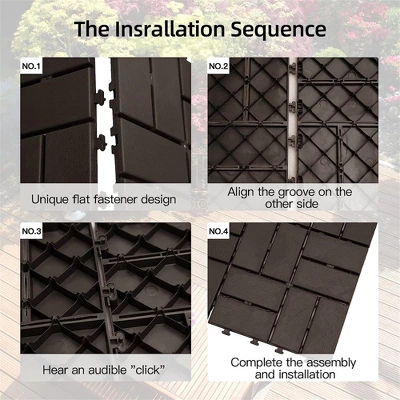 CLIHOME 12"x12" Square Composite Decking Tiles,Outdoor Patio Checked Plastic Interlocking Deck Tiles(Pack Of 9) 3 CLIHOME 12"x12" Square Composite Decking Tiles,Outdoor Patio Checked Plastic Interlocking Deck Tiles(Pack Of 9) - Image 3