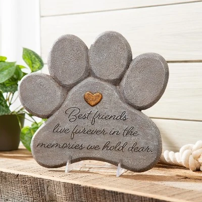Evergreen 11" Paw Shaped Pet Memorial Garden Stone, Best Friends Live Forever 1 Evergreen 11" Paw Shaped Pet Memorial Garden Stone, Best Friends Live Forever