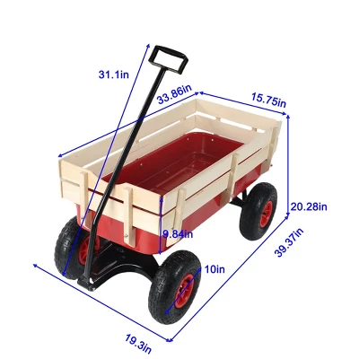 Outdoor Sport Wagon Tools Cart Wooden Side Panels Air Tires Wagon (red) 1 Outdoor Sport Wagon Tools Cart Wooden Side Panels Air Tires Wagon (red)