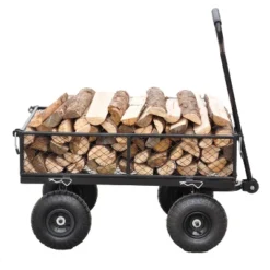 FURNIinspire Wheelbarrows And Lawn Carts Outdoor Steel Frame Wagon Cart Garden Cart, Ideal For Firewood And Yard Debris, Black, 40“*19"*40" -D'Eco Store GUEST aa71d35a 512c 4adb 8fcd 2d8ca2d88d82