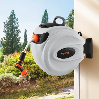 VEVOR Retractable Hose Reel, 65 Ft X 5/8 Inch, 180° Swivel Bracket Wall-Mounted, Garden Water Hose Reel With 9-Pattern Nozzle, Automatic Rewind 1 VEVOR Retractable Hose Reel, 65 Ft X 5/8 Inch, 180° Swivel Bracket Wall-Mounted, Garden Water Hose Reel With 9-Pattern Nozzle, Automatic Rewind