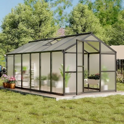 Sturdy Polycarbonate Greenhouse With Aluminum Frame - Adjustable Roof Vent, Sliding Door & UV Protection For Backyard Gardening 9 Sturdy Polycarbonate Greenhouse With Aluminum Frame - Adjustable Roof Vent, Sliding Door & UV Protection For Backyard Gardening - Image 9