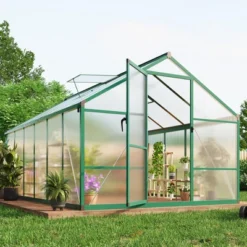 8x12FT Aluminum Greenhouse With Roof Vent Ground Nails Lockable Push Door Large Walk-in Green House For Outside Garden Backyard Patio Lawn 18 8x12FT Aluminum Greenhouse With Roof Vent Ground Nails Lockable Push Door Large Walk-in Green House For Outside Garden Backyard Patio Lawn -D'Eco Store GUEST ae774a80 5216 48b9 8245 13e5d0c8fc7e