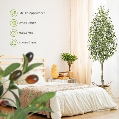 Faux Olive Tree With Moss And Planter Pot, Realistic Olive & Leaves Artificial Tree Tall Plants For Home Yard Office Decor Indoor Outdoor 4 Faux Olive Tree With Moss And Planter Pot, Realistic Olive & Leaves Artificial Tree Tall Plants For Home Yard Office Decor Indoor Outdoor - Image 4
