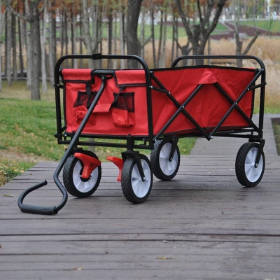 FURNIinspire Wheelbarrows And Lawn Carts Folding Wagon Cart, Collapsible Garden, Beach And Shopping Utility Cart With Handle, Red, 41“*21"*46" 1 FURNIinspire Wheelbarrows And Lawn Carts Folding Wagon Cart, Collapsible Garden, Beach And Shopping Utility Cart With Handle, Red, 41“*21"*46"
