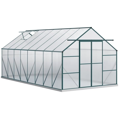 Outsunny Aluminum Greenhouse Polycarbonate Walk-in Garden Greenhouse Kit With Adjustable Roof Vent, Rain Gutter And Sliding Door 3 Outsunny Aluminum Greenhouse Polycarbonate Walk-in Garden Greenhouse Kit With Adjustable Roof Vent, Rain Gutter And Sliding Door - Image 3
