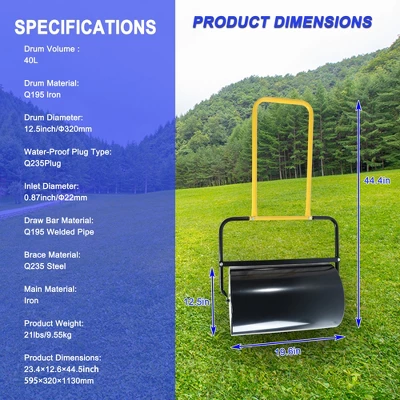 SKRAN High Capacity Lawn Roller, Can Fill Sand/Water, With Easy-Turn Plug And U-Shaped Ergonomic Handle For Convenient Push And Pull, For Garden, Farm 2 SKRAN High Capacity Lawn Roller, Can Fill Sand/Water, With Easy-Turn Plug And U-Shaped Ergonomic Handle For Convenient Push And Pull, For Garden, Farm - Image 2