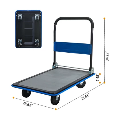 ORRD 660lbs Heavy Duty Flatbed Cart, Foldable Platform Hand Truck With 360° Swivel Wheels, Blue 1 ORRD 660lbs Heavy Duty Flatbed Cart, Foldable Platform Hand Truck With 360° Swivel Wheels, Blue