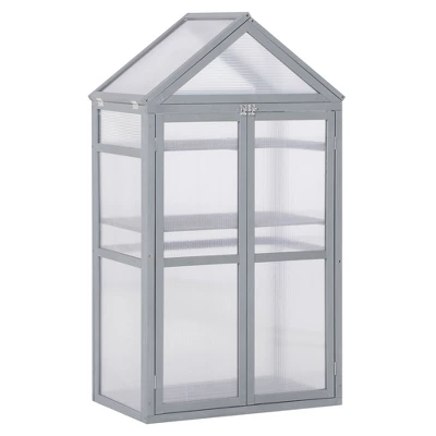 Outsunny 32" X 19" X 54" Garden Wood Cold Frame Greenhouse Flower Planter With Adjustable Shelves, Double Doors 9 Outsunny 32" X 19" X 54" Garden Wood Cold Frame Greenhouse Flower Planter With Adjustable Shelves, Double Doors - Image 9