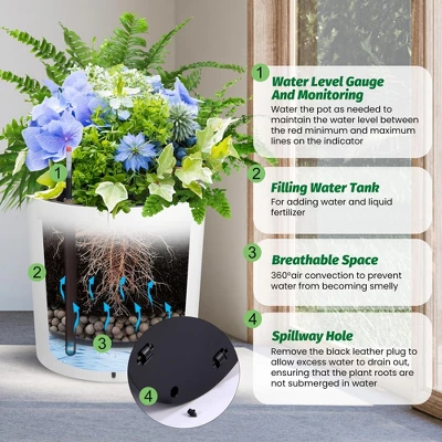 Round Planter Set Of 2, Self Watering Pots For Indoor Plants, Large Flower Pot Outdoor With Built-in Drainage And A Water Level Monitor 4 Round Planter Set Of 2, Self Watering Pots For Indoor Plants, Large Flower Pot Outdoor With Built-in Drainage And A Water Level Monitor - Image 4