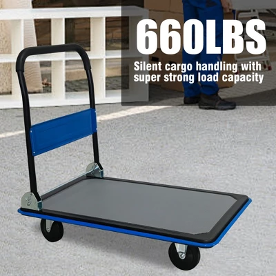ORRD 660lbs Heavy Duty Flatbed Cart, Foldable Platform Hand Truck With 360° Swivel Wheels, Blue 2 ORRD 660lbs Heavy Duty Flatbed Cart, Foldable Platform Hand Truck With 360° Swivel Wheels, Blue - Image 2