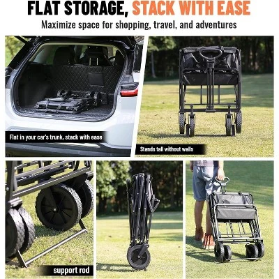 Collapsible Folding Wagon, Heavy Duty 220Lbs Capacity, Foldable Utility Cart For Outdoor Camping, Grocery, Sports, Beach - All Terrain 6 Collapsible Folding Wagon, Heavy Duty 220Lbs Capacity, Foldable Utility Cart For Outdoor Camping, Grocery, Sports, Beach - All Terrain - Image 6